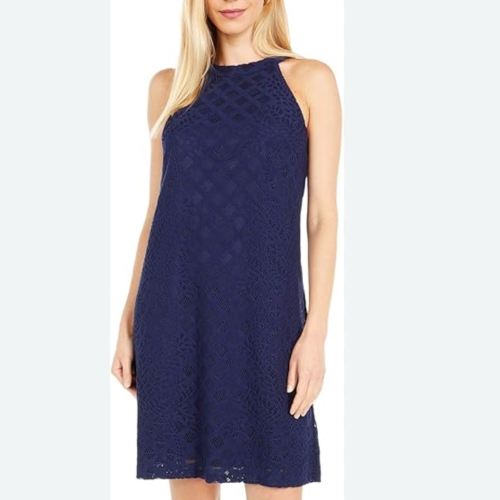 Lilly Pulitzer Rayanne Shift Dress Pineapple Lace Size Medium True Navy